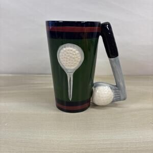 Ceramic Golfing Golf Ball & Tee Putter and ball Handle Mug Cup Coffee 6"T